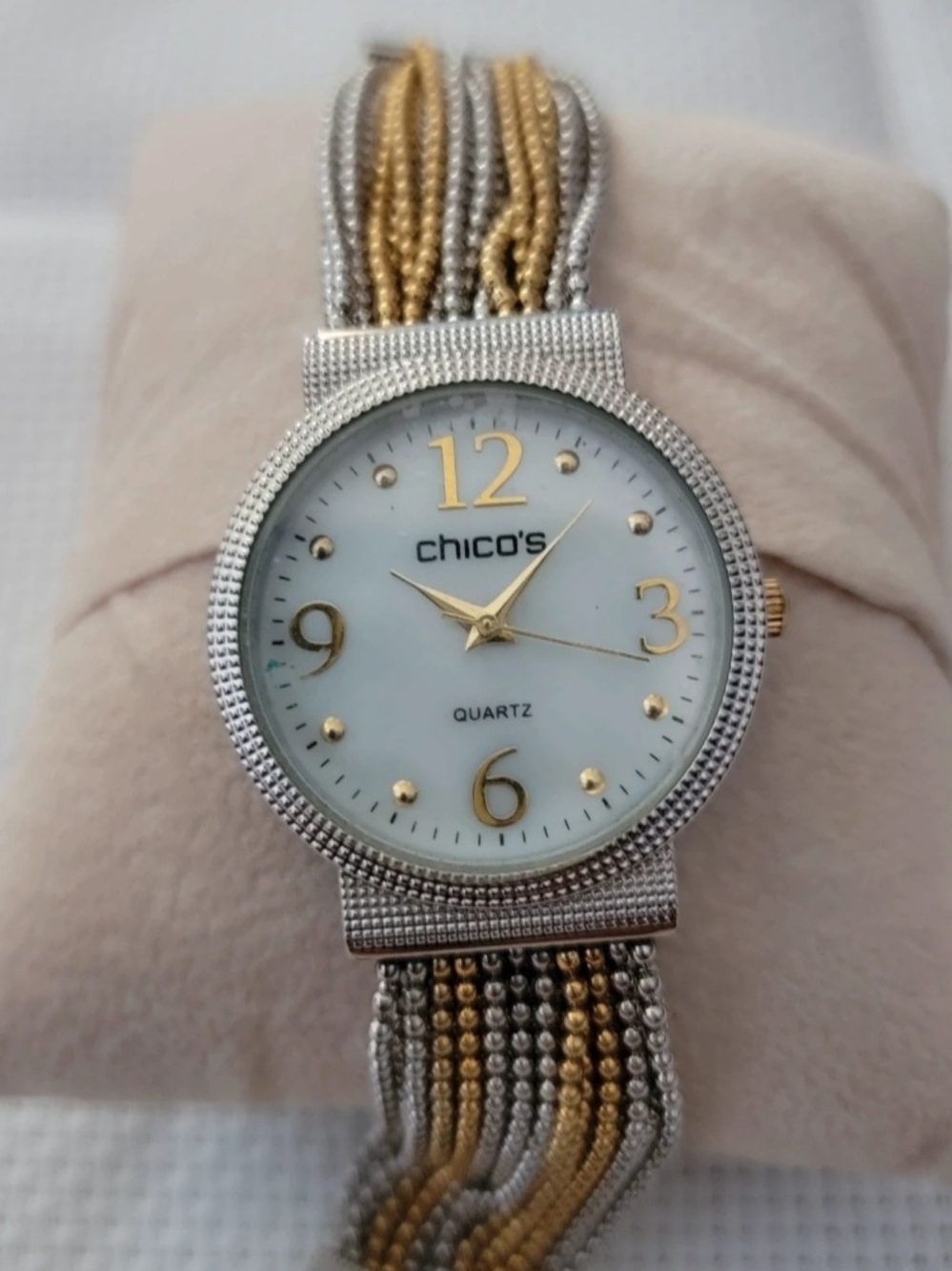Chico's Two-Tone Silver and Gold Mesh Bracelet Watch